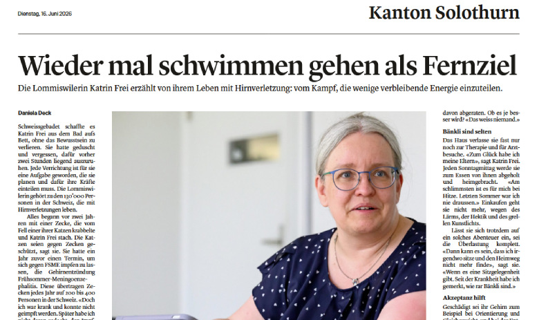 Ausschnitt eines Zeitungsartikel mit Foto von Katrin F. in der Mitte.