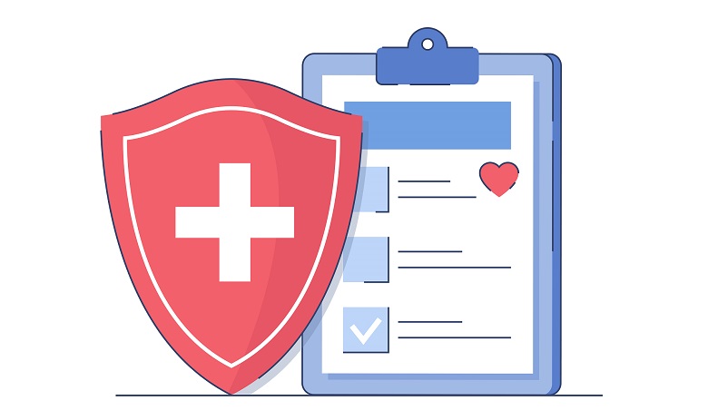 Assurance Illustration d'un bouclier avec une croix, à l'arrière liste de santé